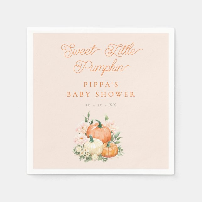 Sweet Little Pumpkin Pink & Orange Baby Shower Napkins (Front)