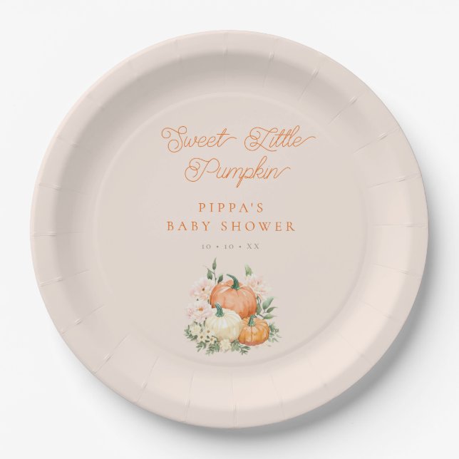 Sweet Little Pumpkin Pink & Orange Baby Shower Paper Plates (Front)
