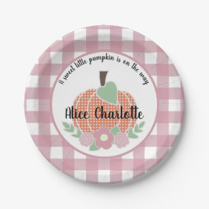 Sweet Little Pumpkin Pink Plaid Baby Shower Girl Paper Plates