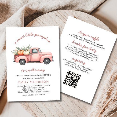 Fall Little Pumpkin Pink baby shower invitation