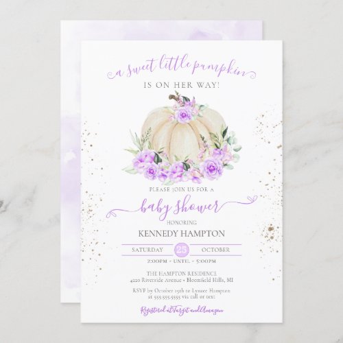 Sweet Little Pumpkin Purple Rose Girl Baby Shower Invitation