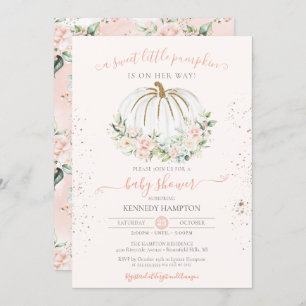 Sweet Little Pumpkin Soft Pink Autumn Baby Shower Invitation