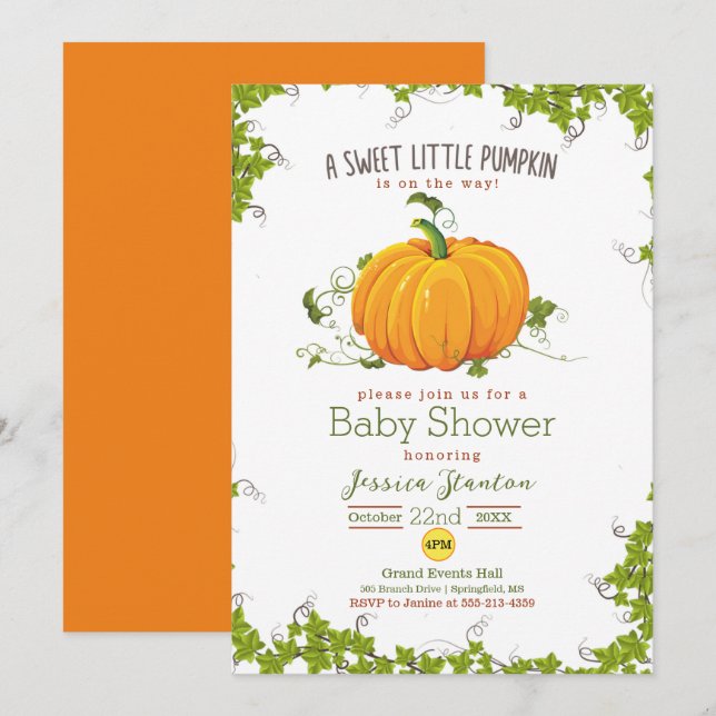 Sweet little pumpkin vine Baby Shower Invitation (Front/Back)