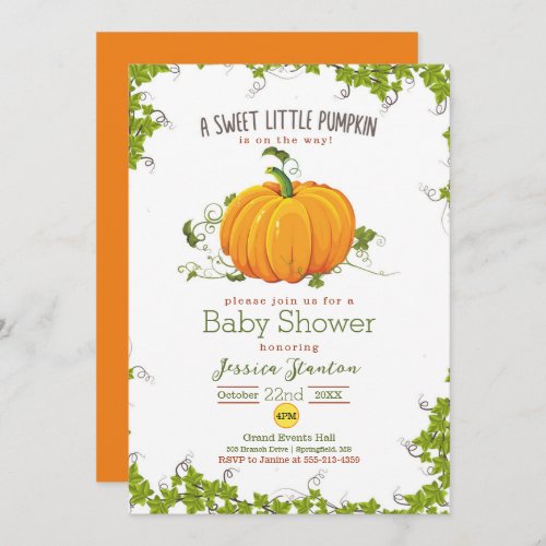Sweet little pumpkin vine Baby Shower Invitation