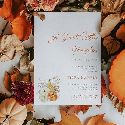 Sweet Little Pumpkin Wildflowers Baby Shower Invitation