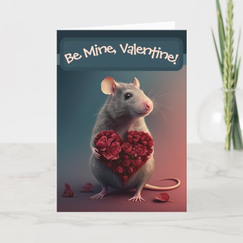 Sweet Little Rat with Flower Heart Valentines Day Holiday Card