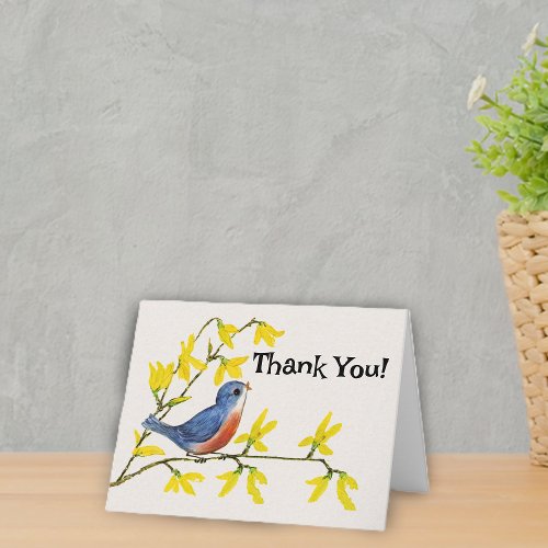 Sweet Little Red Blue Bird on Branch Flowers Thank You Card