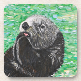 Sweet Little Sea Otter Painting Beverage Coaster