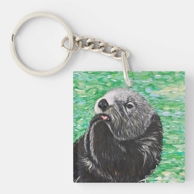Sweet Little Sea Otter Painting Keychain (Front)