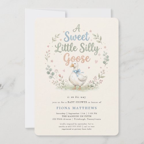 Sweet Little Silly Goose Blue Gingham Baby Shower  Invitation