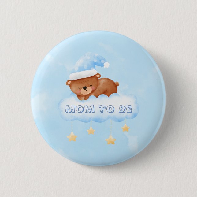 Sweet Little Teddy Bear Boy Baby Shower  Button (Front)