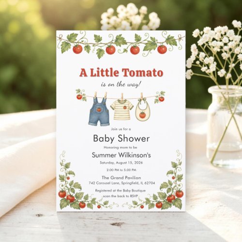 Sweet Little Tomato Baby Shower Invitation QR RSVP