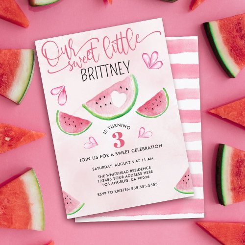 Sweet Little Watermelon Watercolor Birthday Invitation
