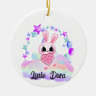 sweet little white rabbit ceramic ornament