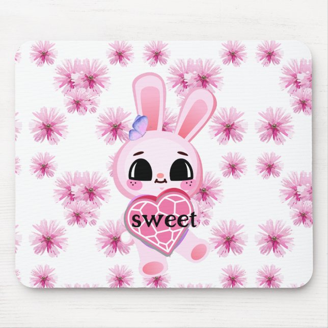 sweet little white rabbit  mouse pad (Front)