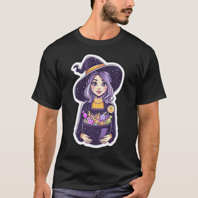 Sweet Little Witch with Magical Candy Bowl T-Shirt (Front)