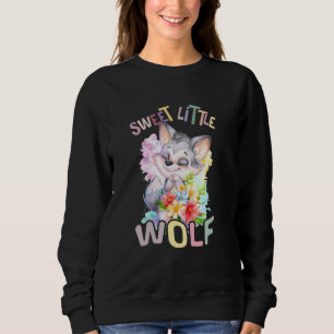 sweet little wolf with flowers cute wolves animal sweatshirt