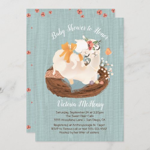 Sweet llama and Momma Baby shower Invitations