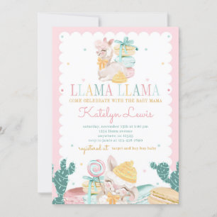 Sweet Llama Pastel Baby Shower Invitation Cactus