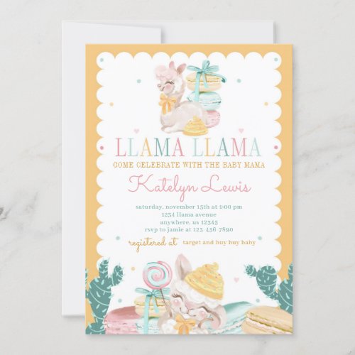 Sweet Llama Pastel Baby Shower Invitation Cactus