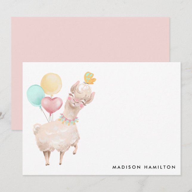 Sweet Llama Personalized Stationery Note Card (Front/Back)