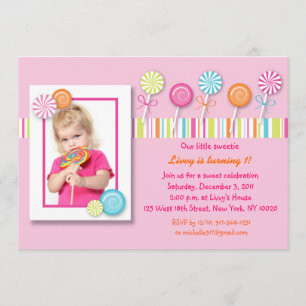 Sweet Lollipop Candy Birthday Invitations
