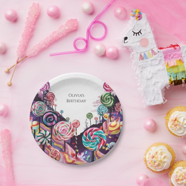 Sweet Lollipop Candyland Birthday Paper Plates (Party)