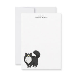 Sweet Long Haired Tuxedo Cat Thank You Note Card