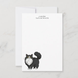 Sweet Long Haired Tuxedo Cat Thank You Note Card