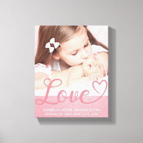 Sweet Love Baby Girl Birth Announcement Canvas Print