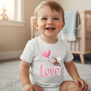 Sweet Love Bee Pink Hearts  Baby Bodysuit