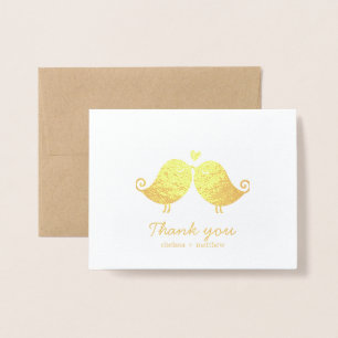 Sweet Love Birds Wedding Photo Thank You Foil Card