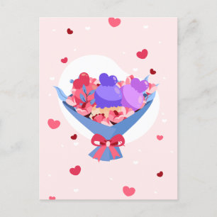 Sweet Love Bouquet Flowers Hearts Ice Cream Announcement Postcard