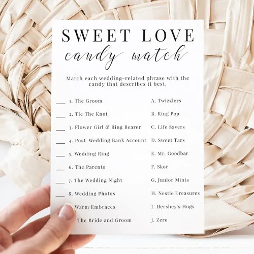Sweet Love Candy Match Bridal Shower Game Invitation