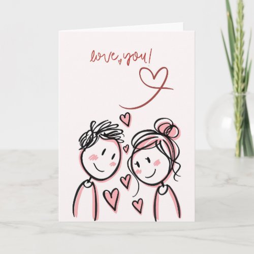 Sweet Love Card Love You with Stick Figure Couple