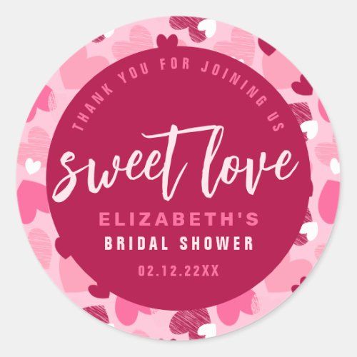 Sweet Love Heart Pattern Valentines Bridal Shower Classic Round Sticker