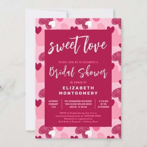 Sweet Love Heart Pattern Valentines Bridal Shower Invitation