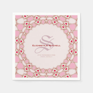 Sweet Love Hearts Fractal Lace Custom Names Napkins