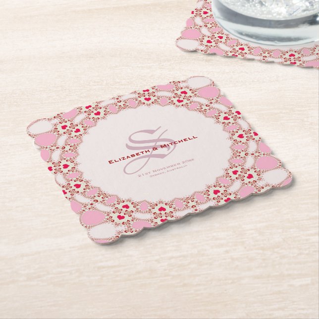 Sweet Love Hearts Lace Special Event Paper Coaster (Angled)