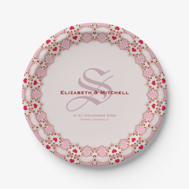 Sweet Love Hearts Lace Wedding Keepsake Plate (Front)