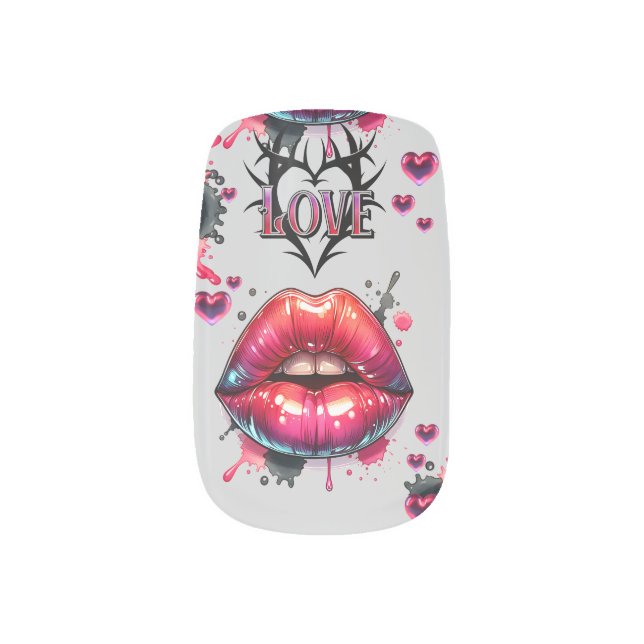 SWEET LOVE KISSES MINX NAIL ART (Left Thumb)