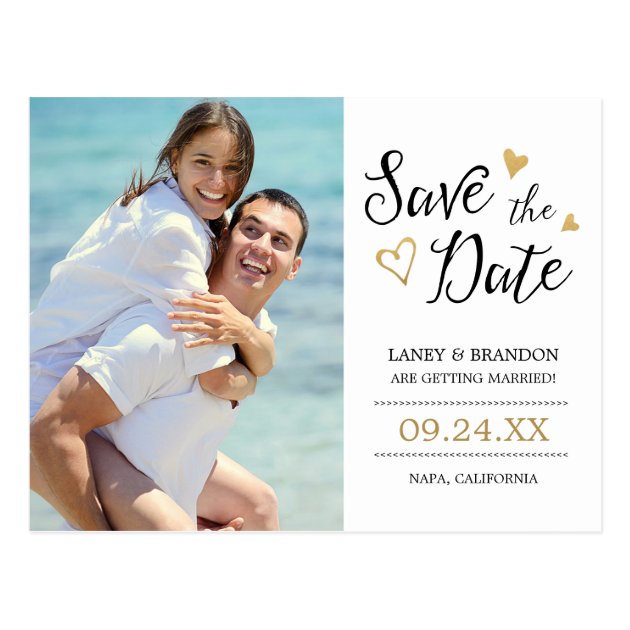 Sweet Love Photo Save The Date Postcard / Gold