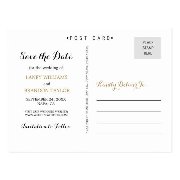 Sweet Love Photo Save The Date Postcard / Gold