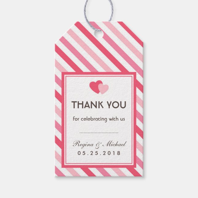 Sweet Love Pink Stripes Pattern Wedding Gift Tag (Front)