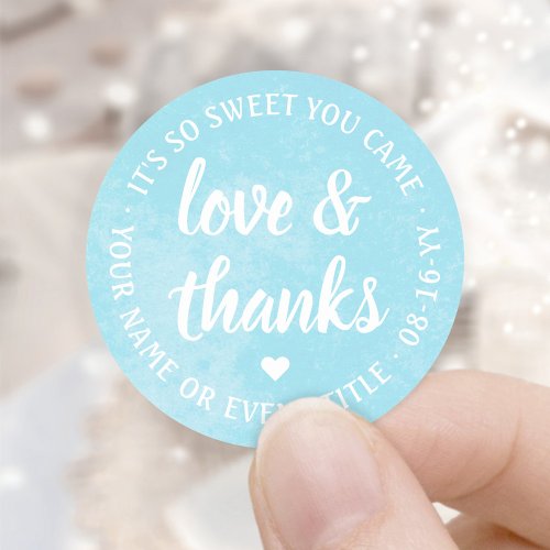 Sweet Love  Thanks Pastel Blue Watercolor Script Classic Round Sticker