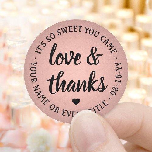 Sweet Love  Thanks Pink  Black Faux Foil Elegant Classic Round Sticker