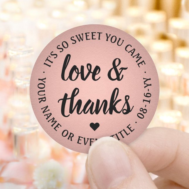 Sweet Love & Thanks Pink & Black Faux Foil Elegant Classic Round Sticker (Creator Uploaded)