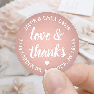 Sweet Love & Thanks Pink Rose Gold Faux Foil Classic Round Sticker