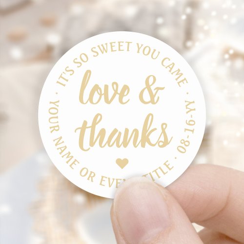 Sweet Love  Thanks White  Gold Simple Script Classic Round Sticker