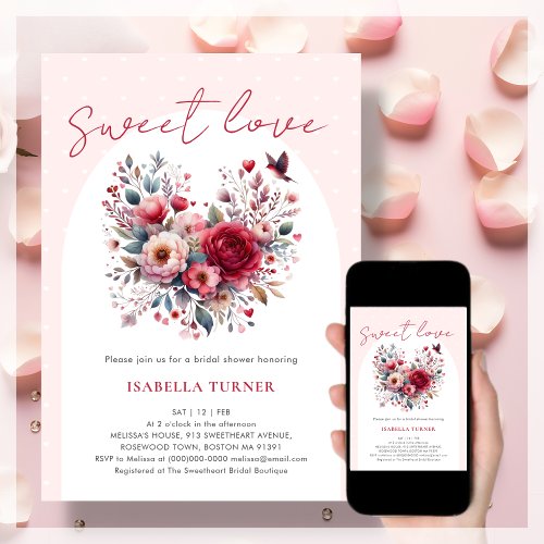 Sweet Love Valentine Bridal Shower  Invitation
